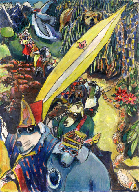 The birth of ritual and ceremony that turn the great into cavorting clowns. Itchy grubs in procession along with the Princes of this world. By Christopher James Hamilton Blake