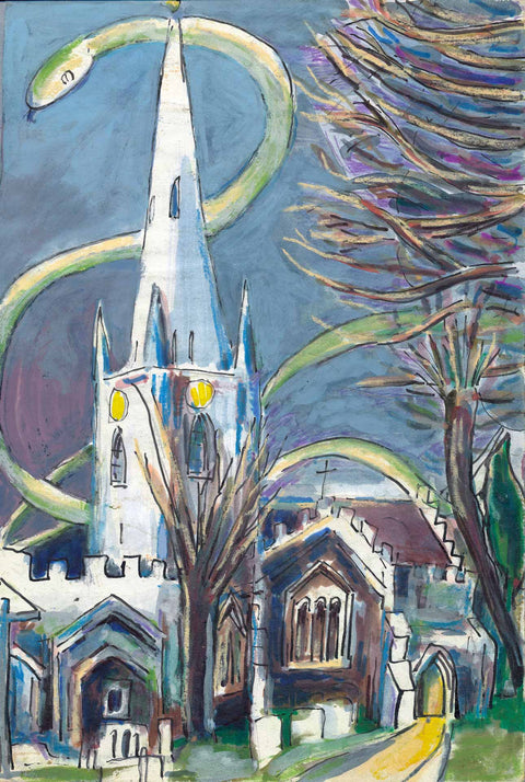 Where there's a vicar there is often a viper. The penchant for choir boy or elderly widow is insatiable for some of them. All Saints Church Leighton Buzzard. Painted in 1986. By Christopher James Hamilton Blake