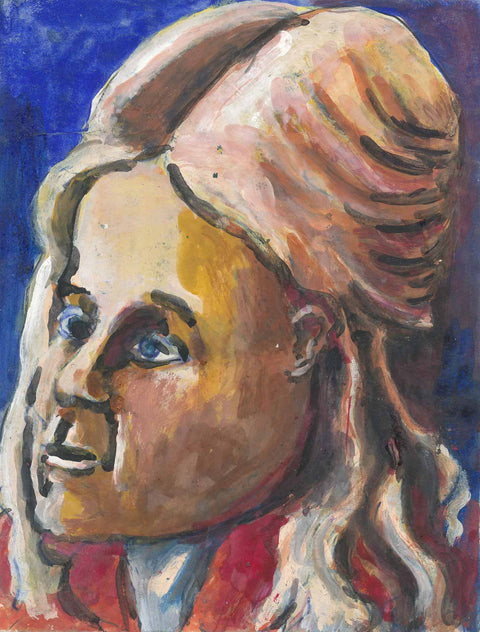 Teresa suffers from a mental infirmity and is cared for by her elder sister. Teresa is a frequent visitor with Mrs. Limbray to Rivermead Rehabilitation Centre who visits her brother-in-law after he suffered from a terrible stroke. Painted in 1982.